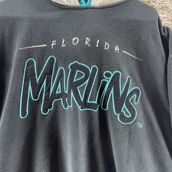 Vintage 90s Florida Marlins Hoodie Sweatshirt Mens Extra Large Starter MLB Black - Picture 2 of 15